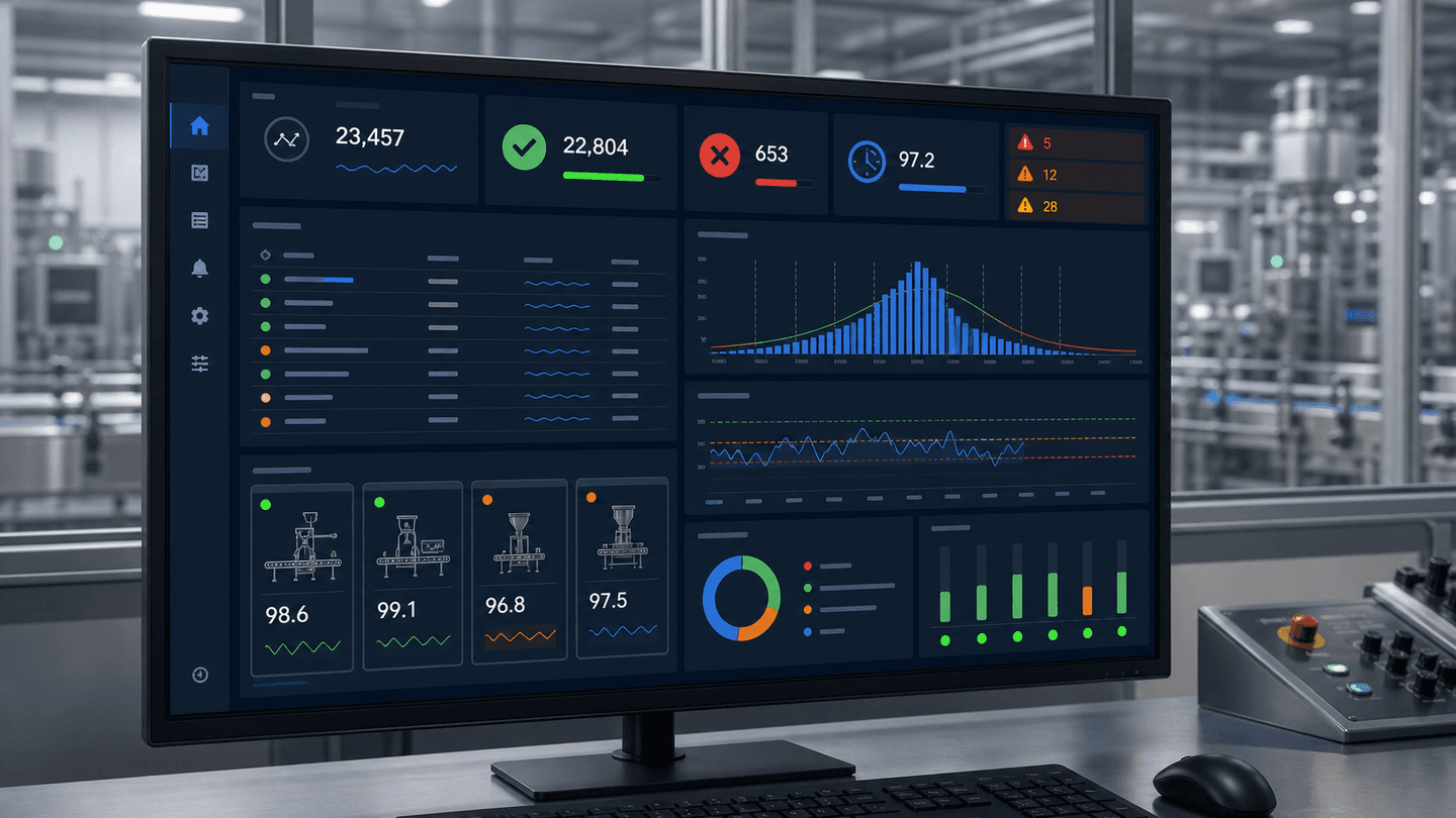 Dark industrial production weighing data dashboard