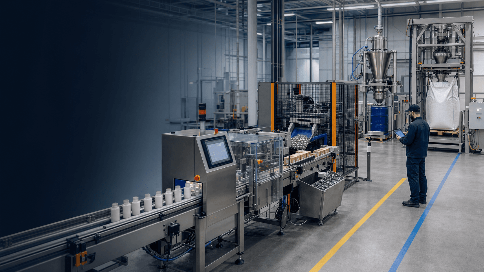 Modern production line combining checkweighing, filling and weighing data